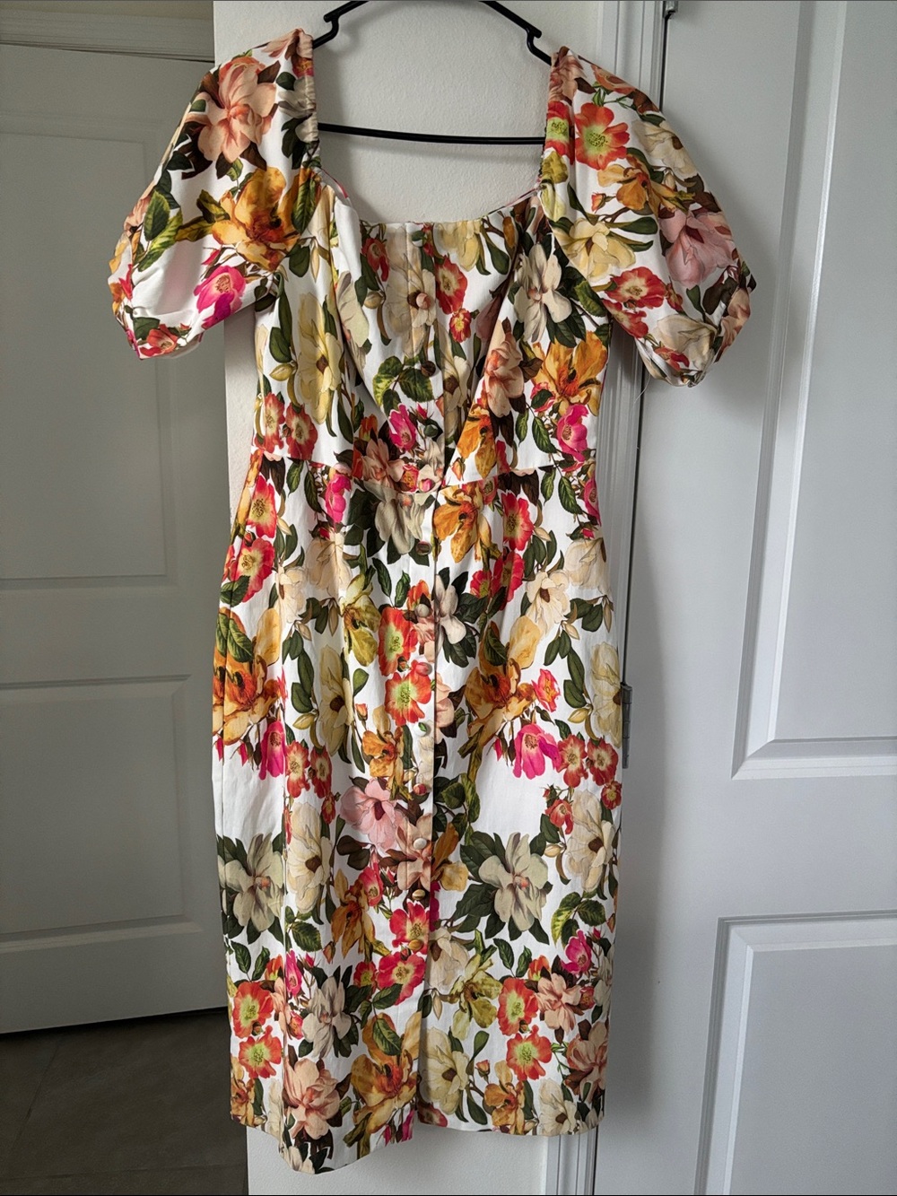 ANTONIO MELANI White Midi Dress with Pink, Yellow & Green Floral Print